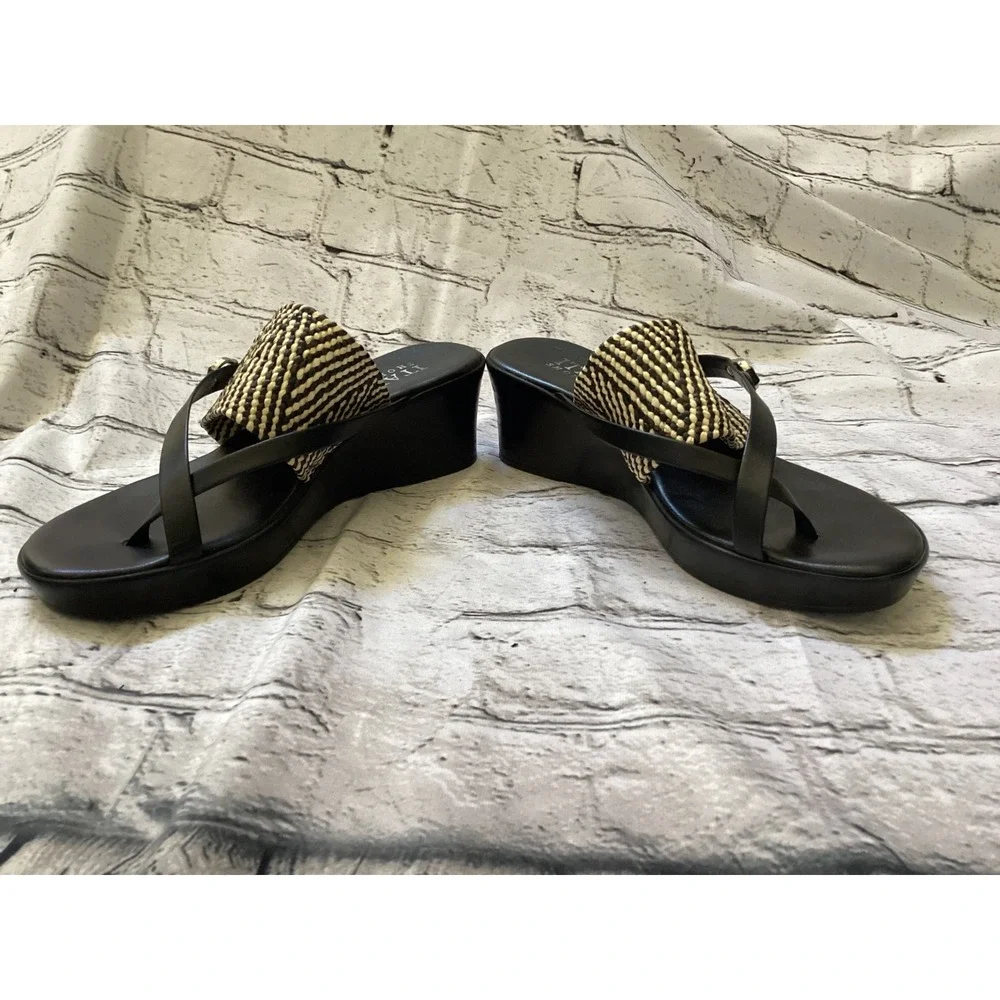 Italian Shoemakers Black Woven Wedge Sandals Platform Toe Loop Slides Size 7.5